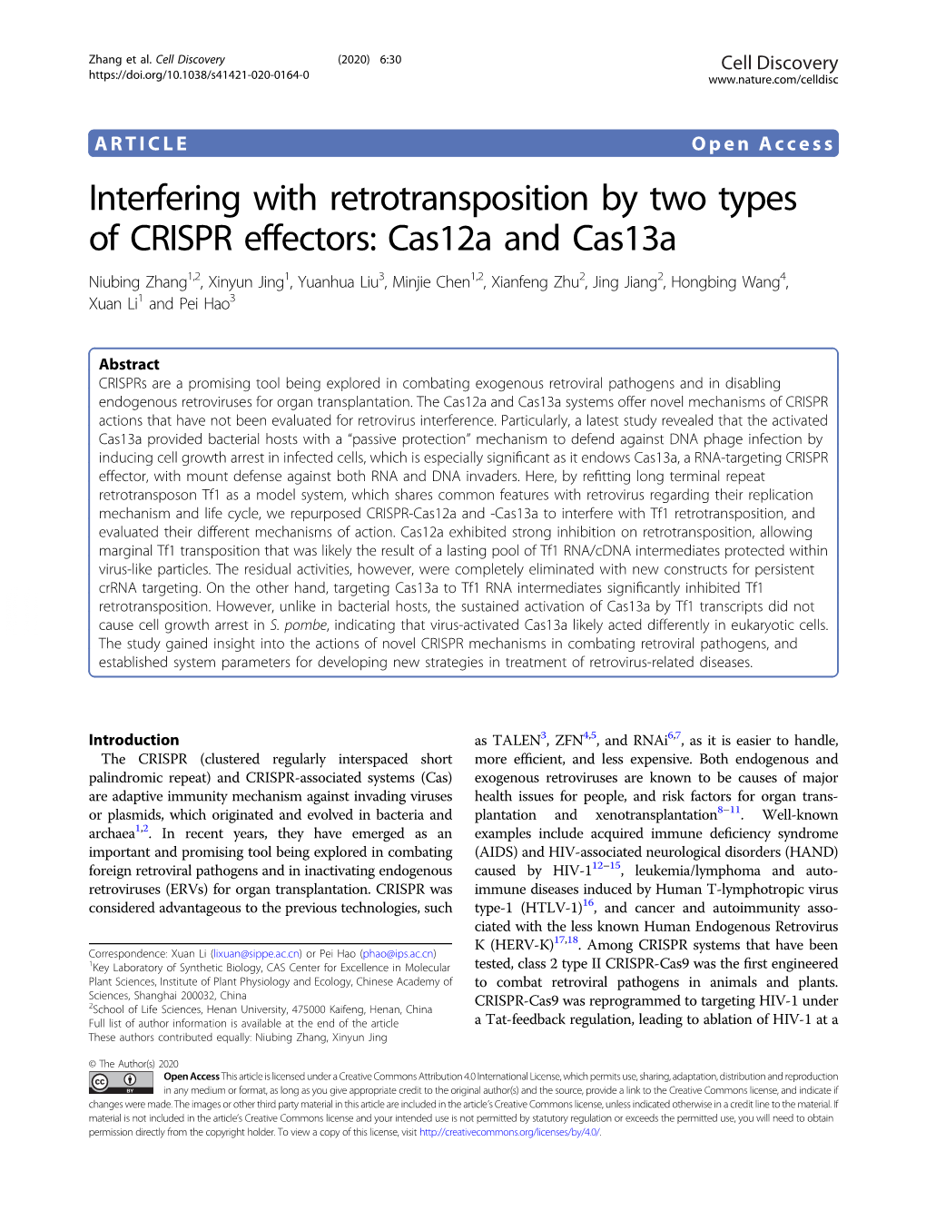 Interfering with Retrotransposition by Two Types of CRISPR Effectors