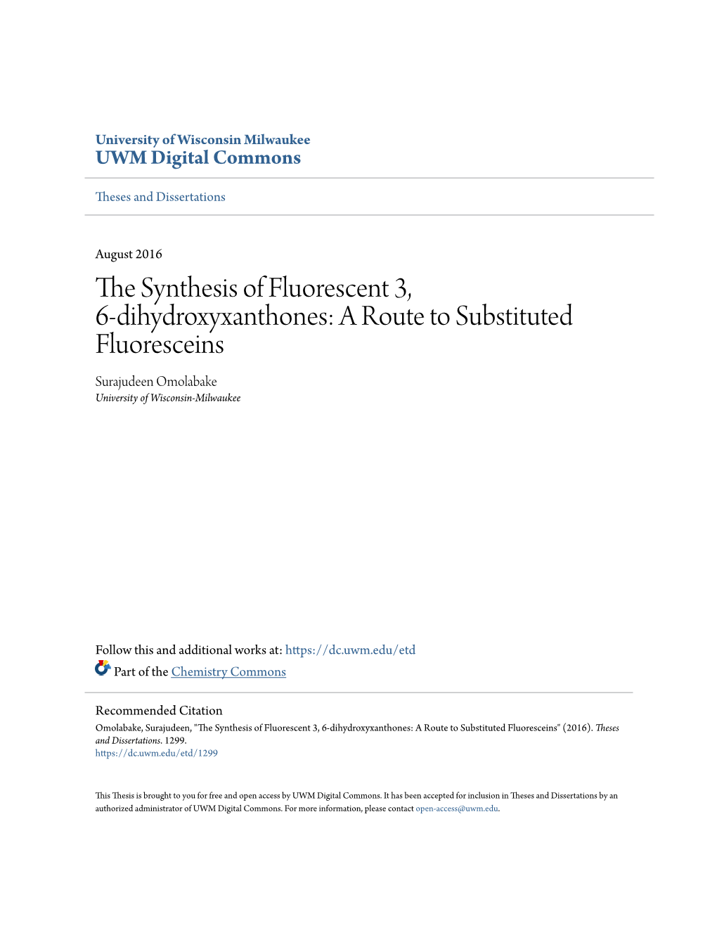 The Synthesis of Fluorescent 3, 6-Dihydroxyxanthones