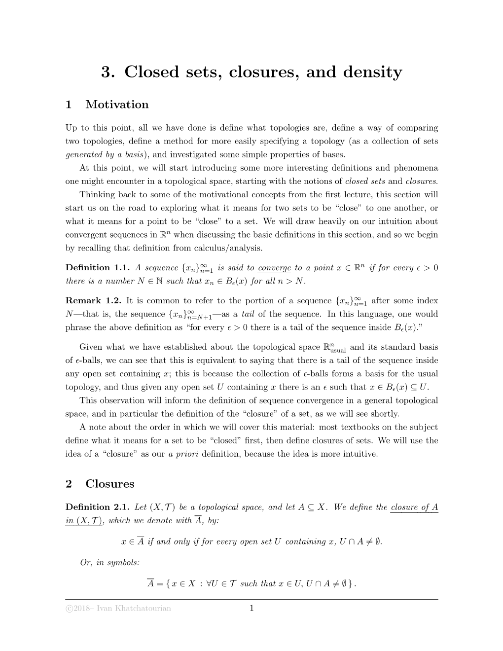 3. Closed Sets, Closures, and Density