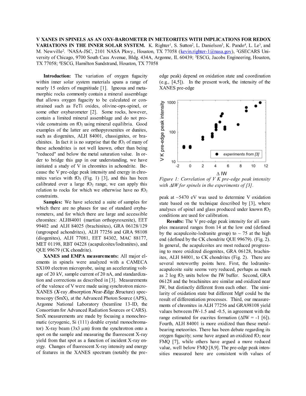 V Xanes in Spinels As an Oxy-Barometer in Meteorites with Implications for Redox Variations in the Inner Solar System