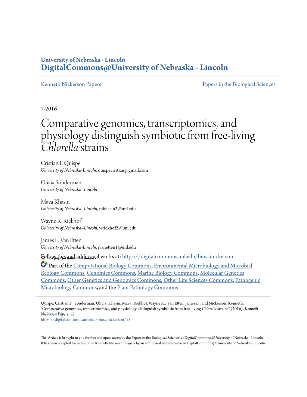 <I>Chlorella</I> Strain