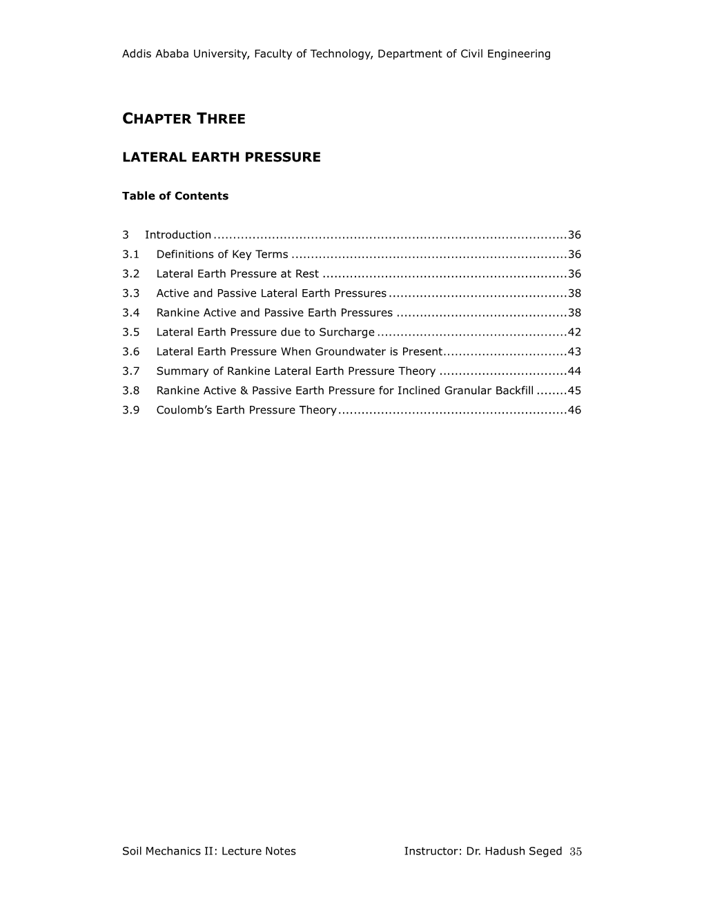 Chapter Three Lateral Earth Pressure