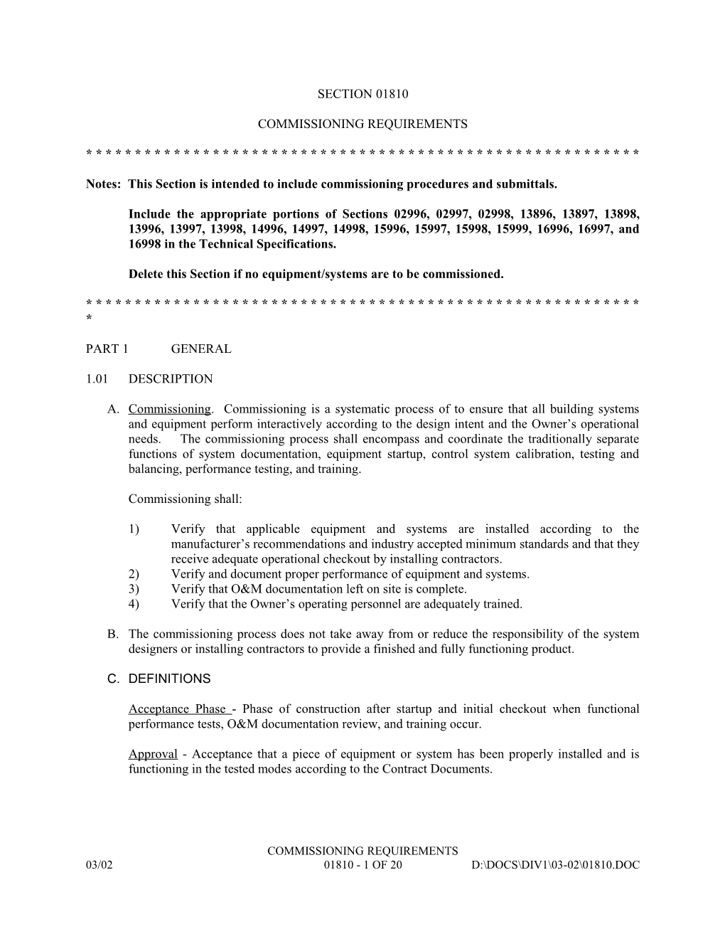 SECTION 01810 - Commissioning Requirements