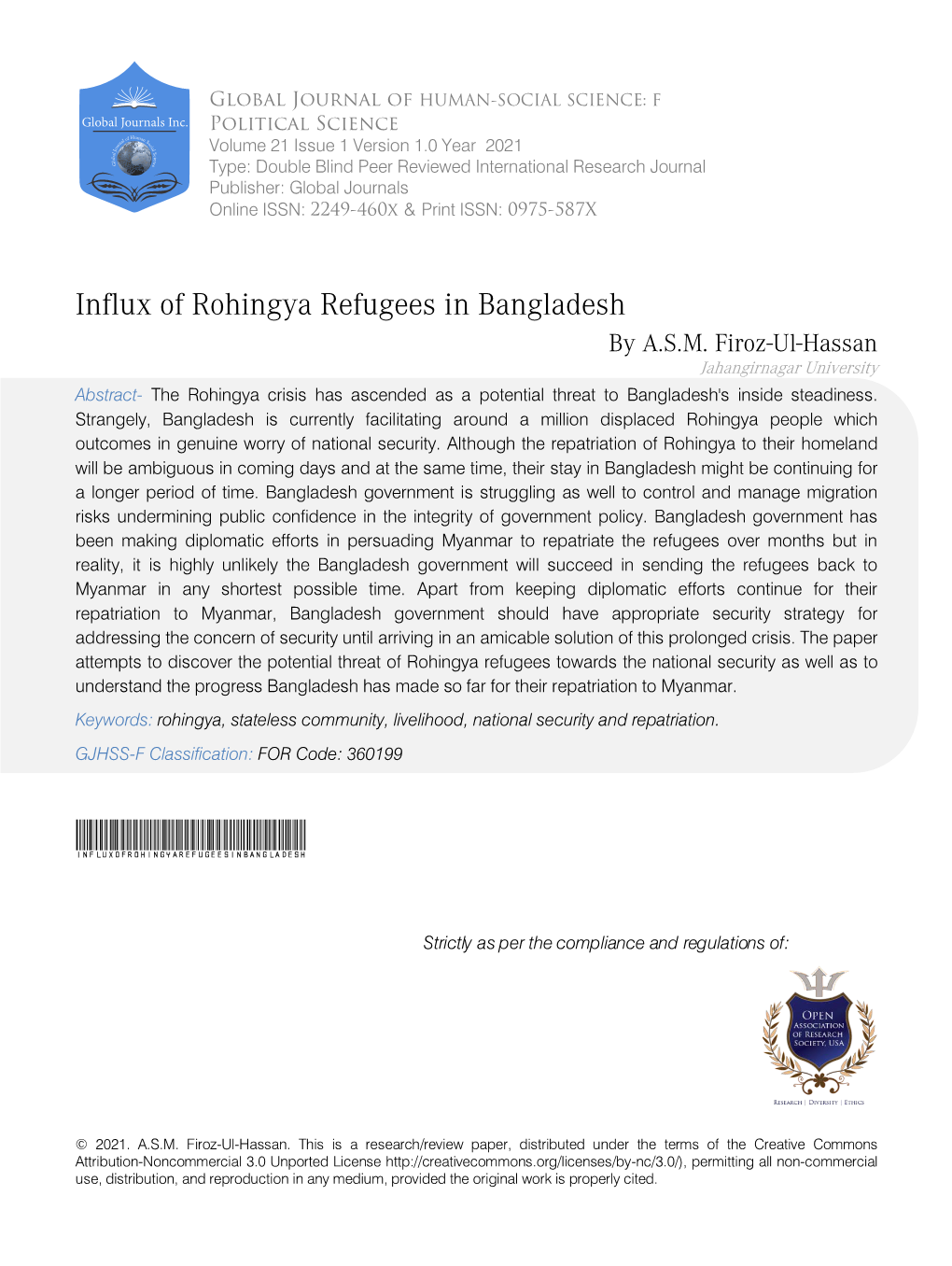 Influx of Rohingya Refugees in Bangladesh by A.S.M