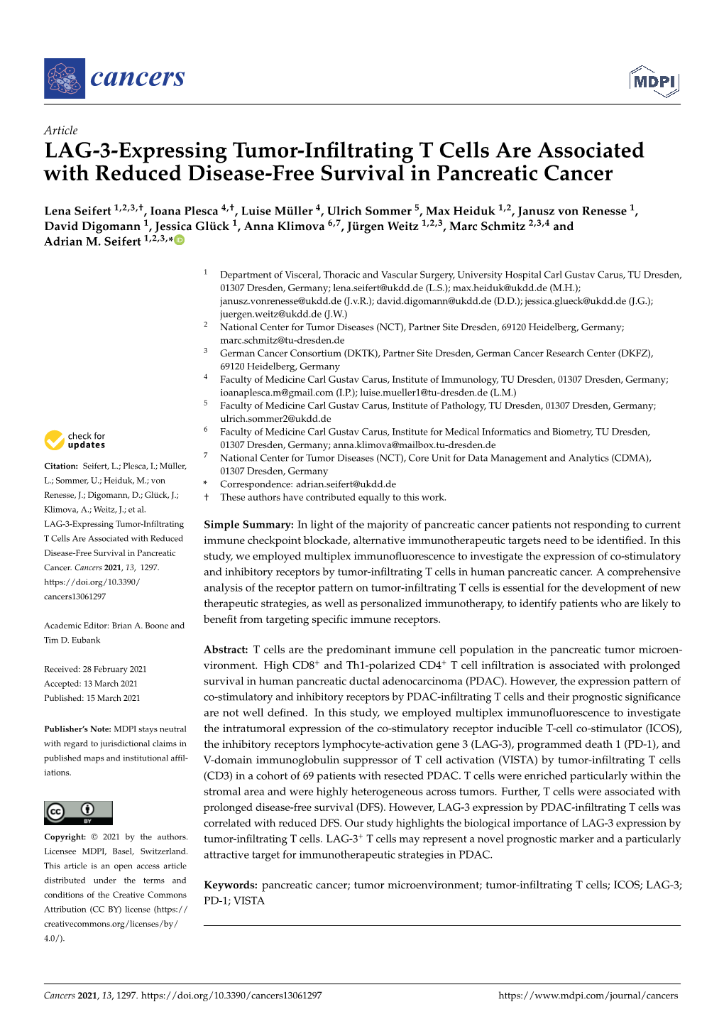 LAG-3-Expressing Tumor-Infiltrating T Cells Are Associated with Reduced