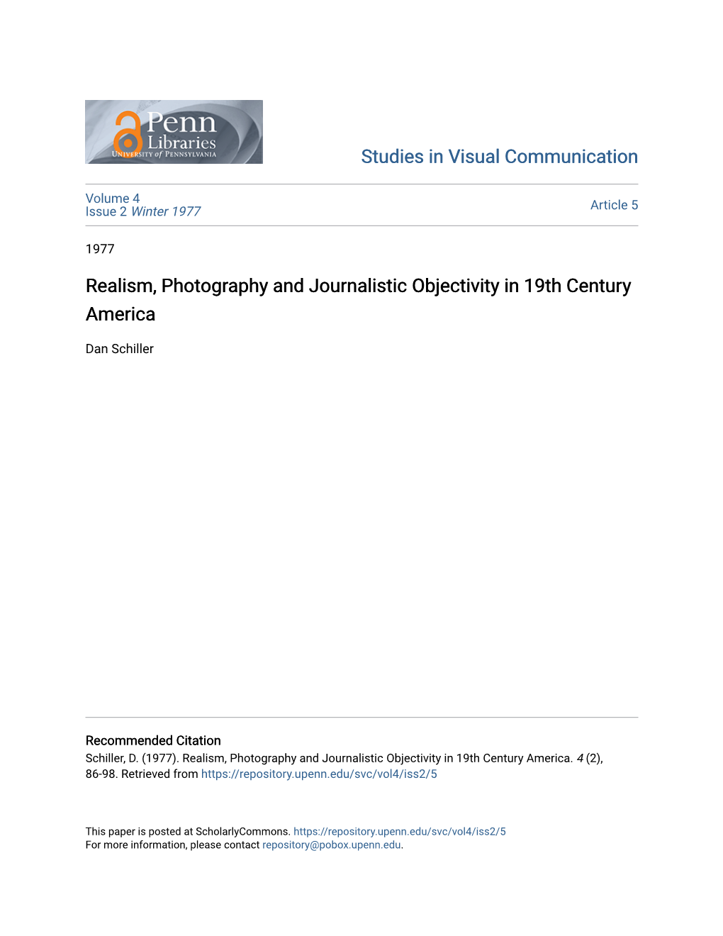 Realism, Photography and Journalistic Objectivity in 19Th Century America