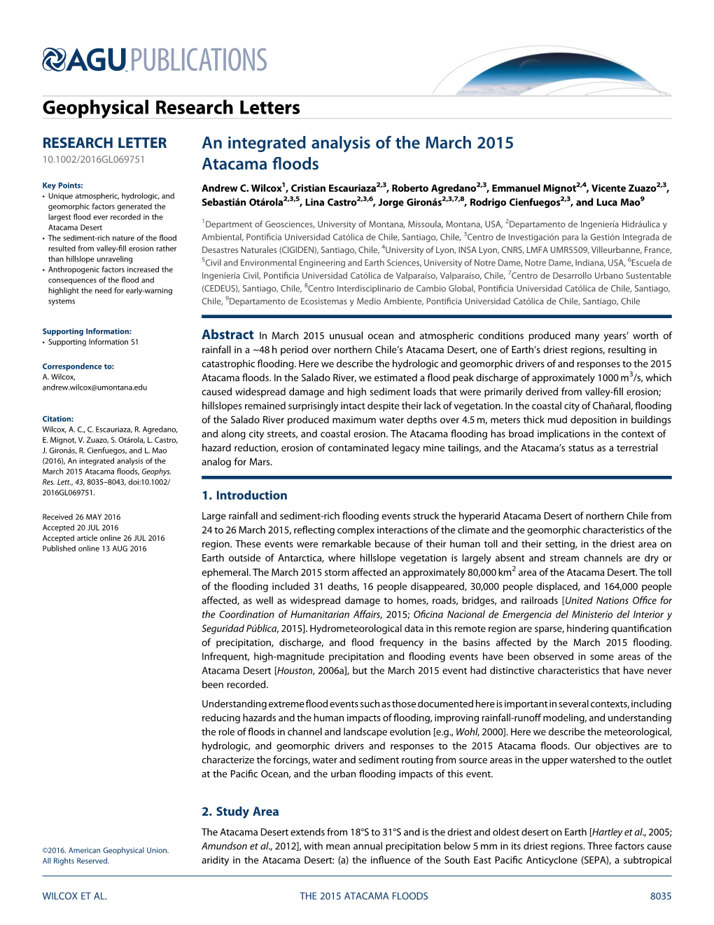 An Integrated Analysis of the March 2015 Atacama Floods