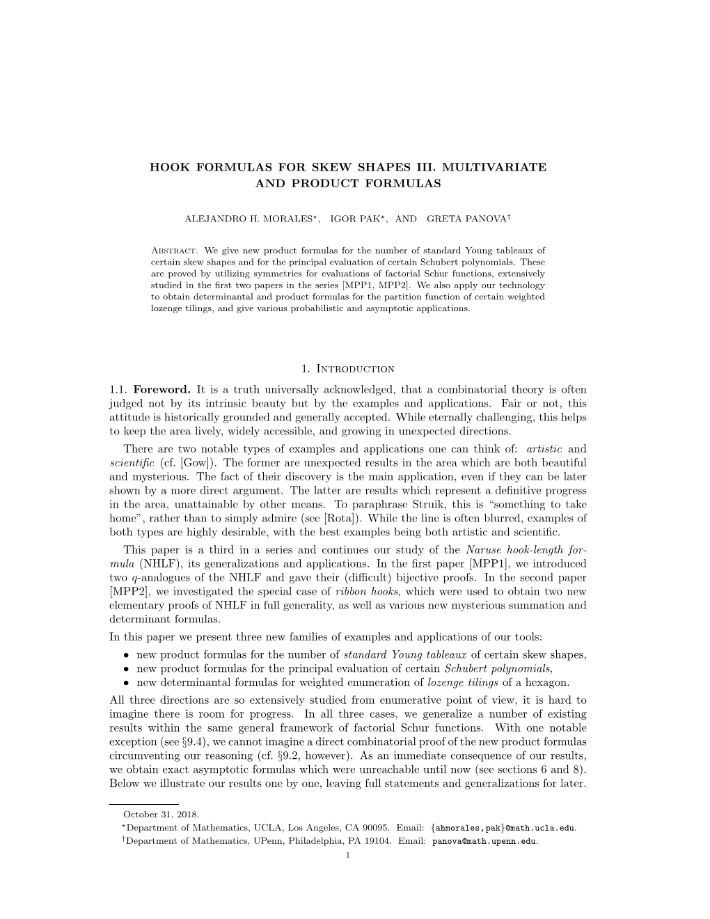 Hook Formulas for Skew Shapes Iii. Multivariate and Product Formulas