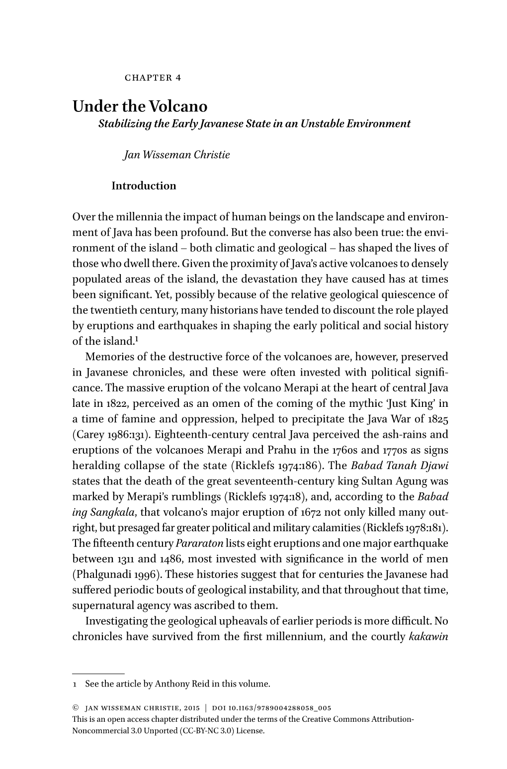 Under the Volcano Stabilizing the Early Javanese State in an Unstable Environment