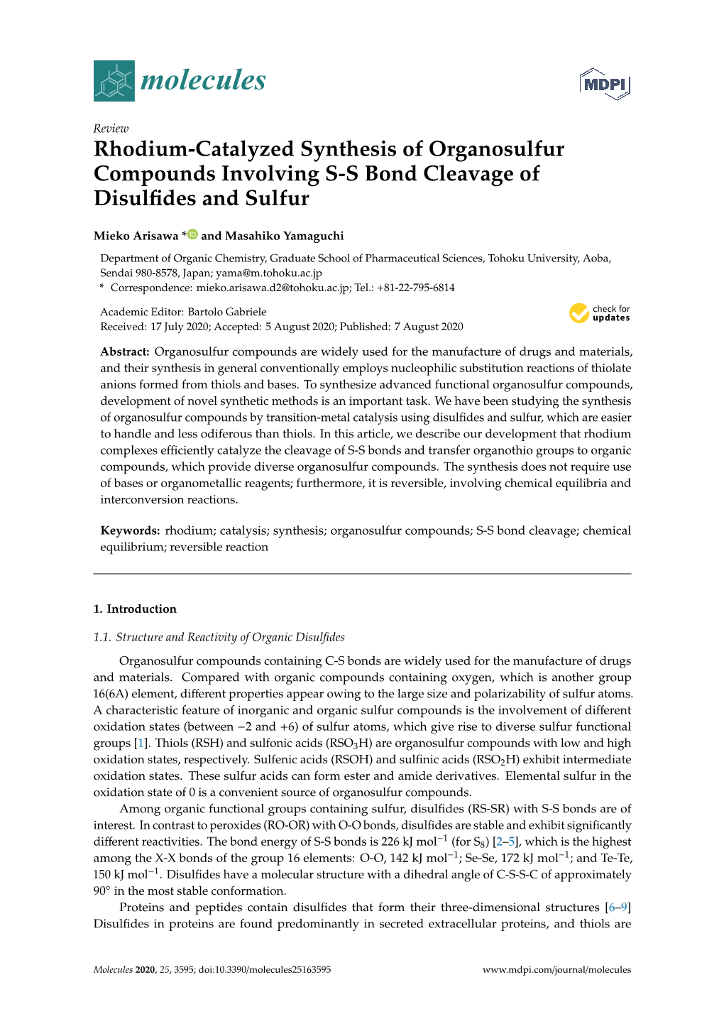 Rhodium-Catalyzed Synthesis of Organosulfur Compounds Involving S-S Bond Cleavage of Disulﬁdes and Sulfur