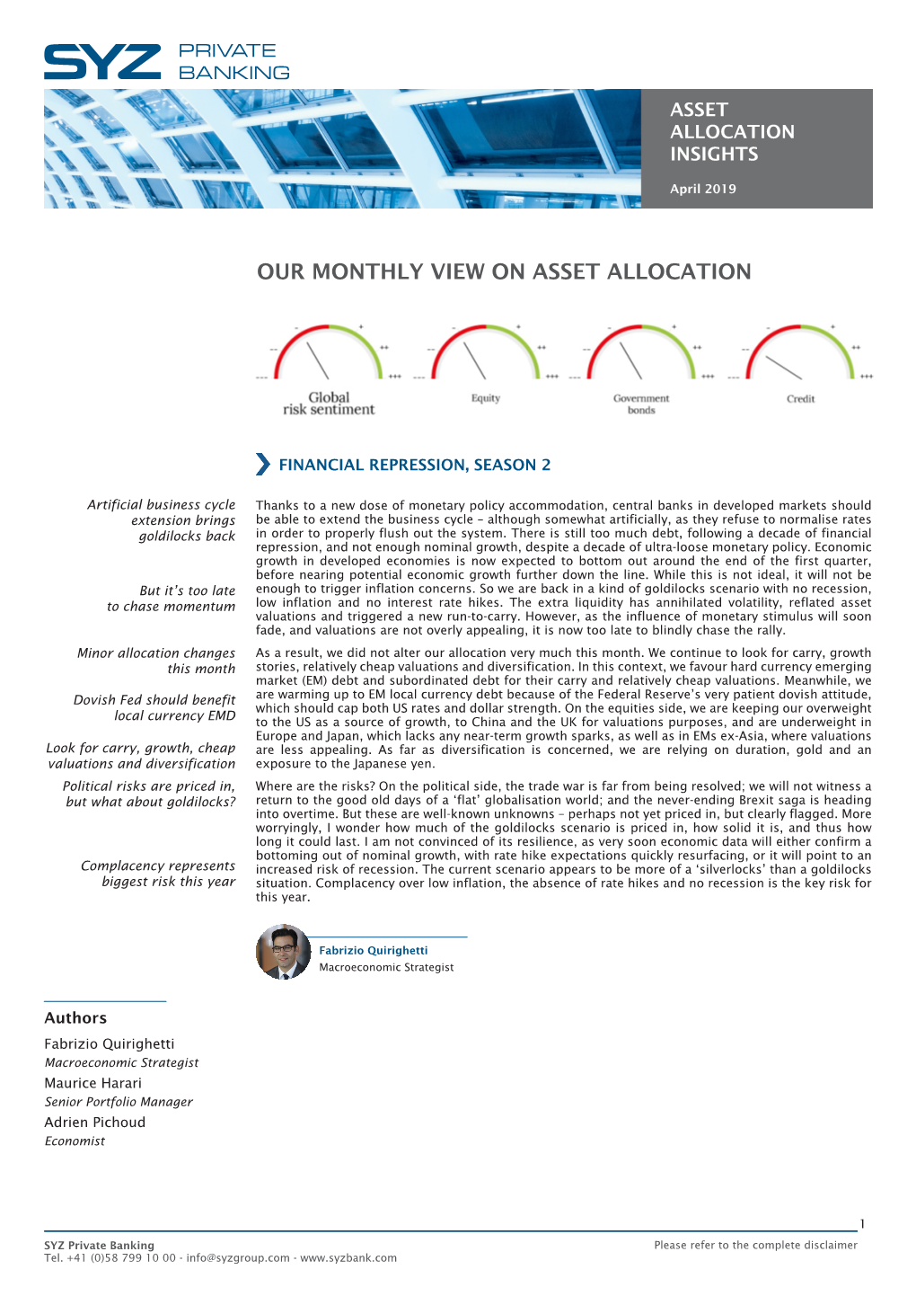 Our Monthly View on Asset Allocation