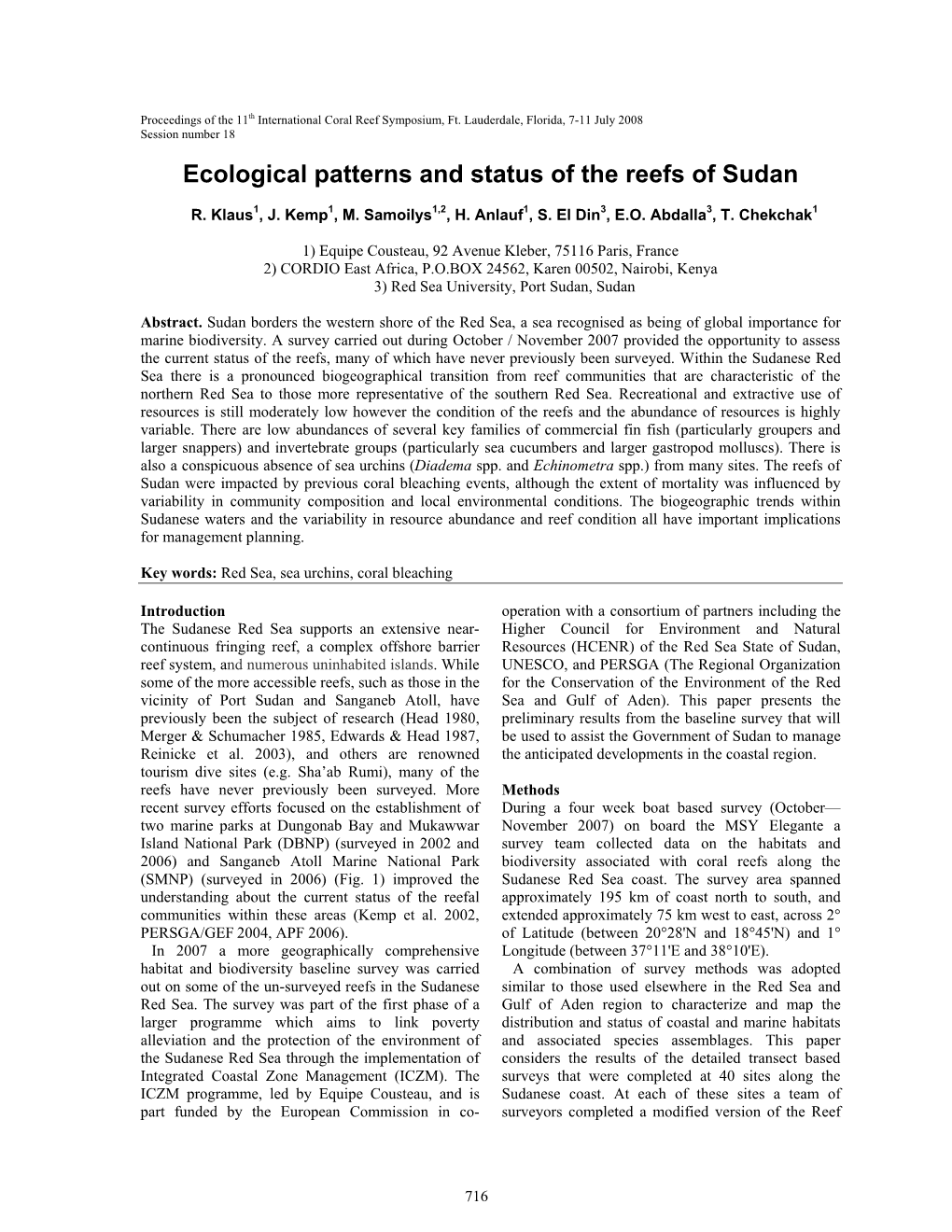 Ecological Patterns and Status of the Reefs of Sudan