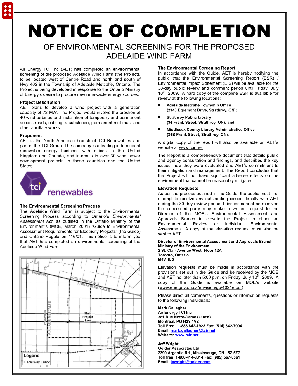 Ministry of the Environmental Review Or Individual Environmental Environment’S (MOE, March 2001) “Guide to Environmental Assessment