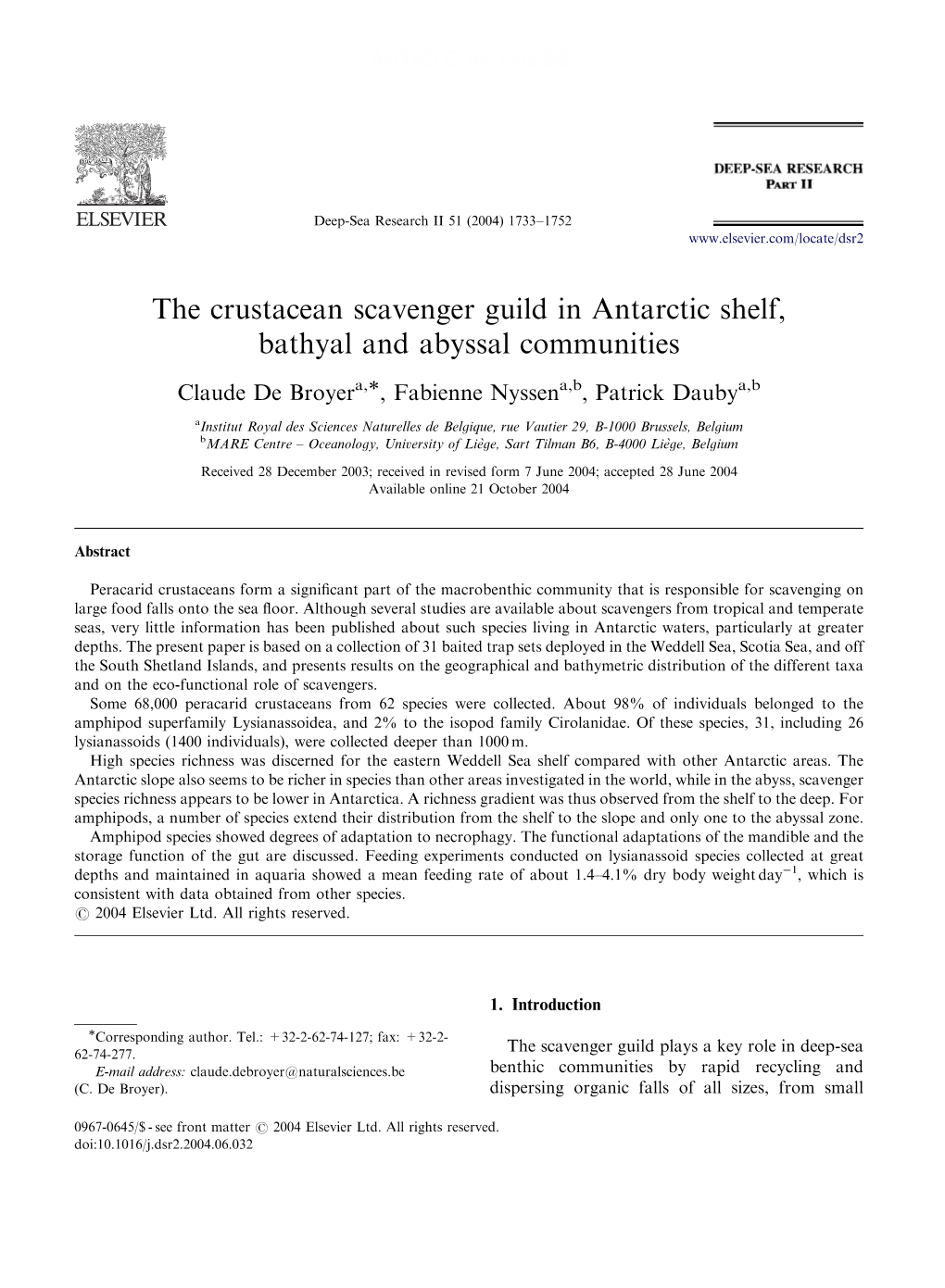 The Crustacean Scavenger Guild in Antarctic Shelf, Bathyal and Abyssal Communities