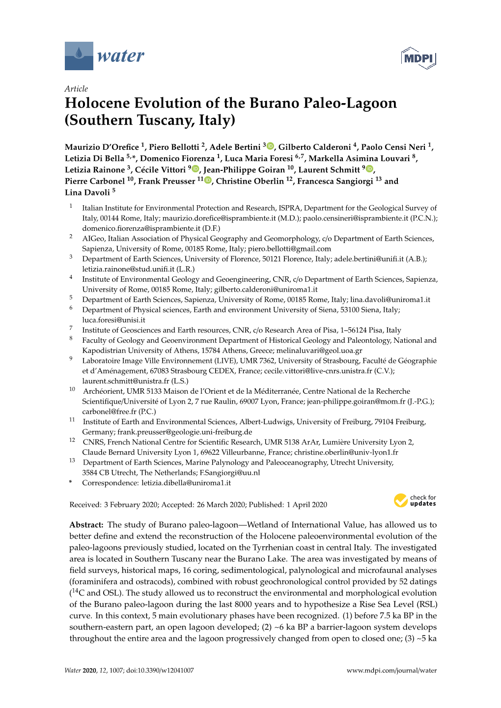 Holocene Evolution of the Burano Paleo-Lagoon (Southern Tuscany, Italy)