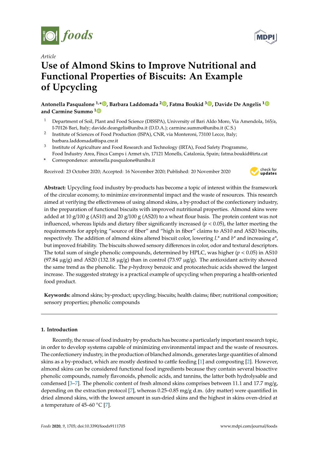 Use of Almond Skins to Improve Nutritional and Functional Properties of Biscuits: an Example of Upcycling