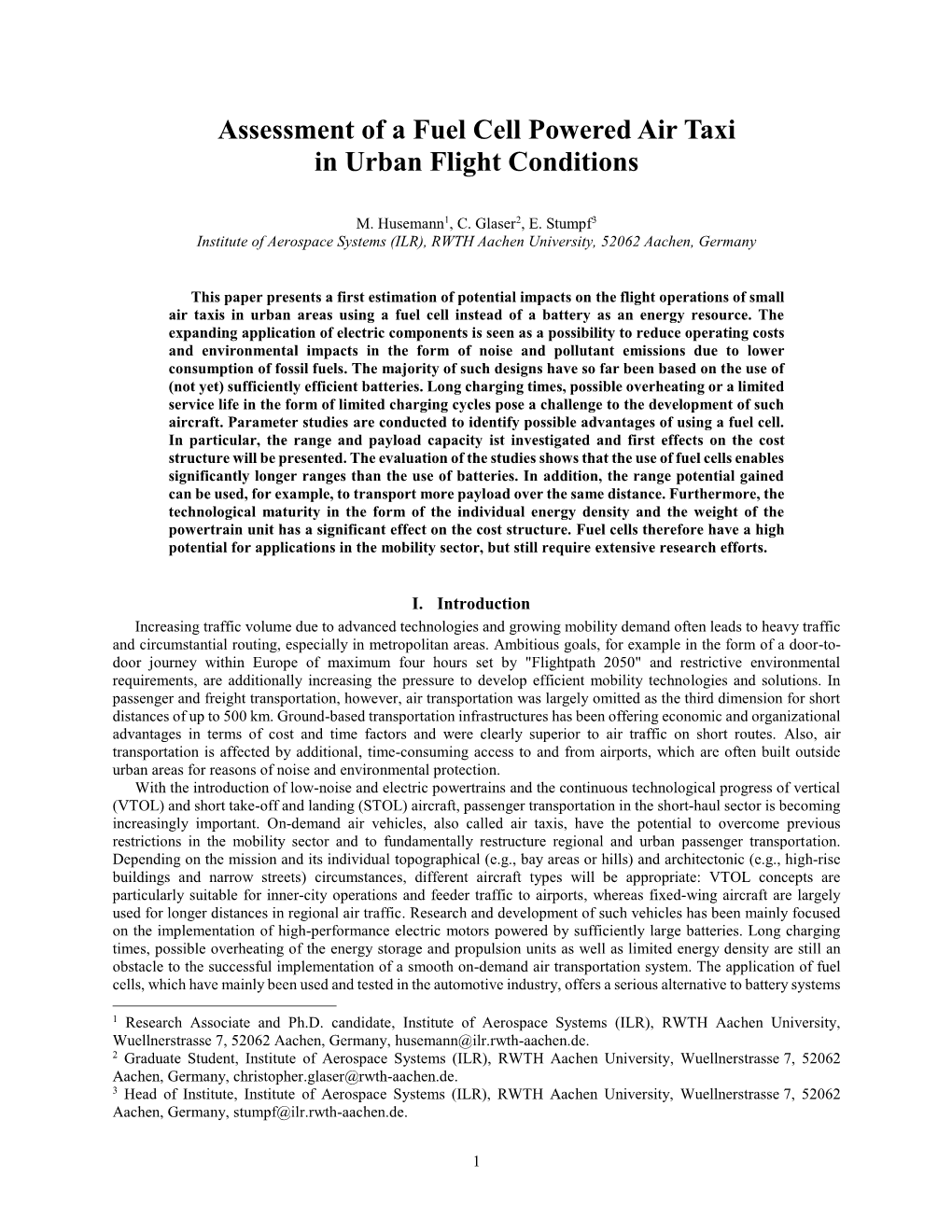 Assessment of a Fuel Cell Powered Air Taxi in Urban Flight Conditions