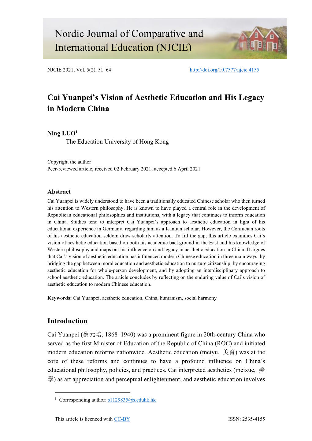 Cai Yuanpei's Vision of Aesthetic Education and His Legacy in Modern China