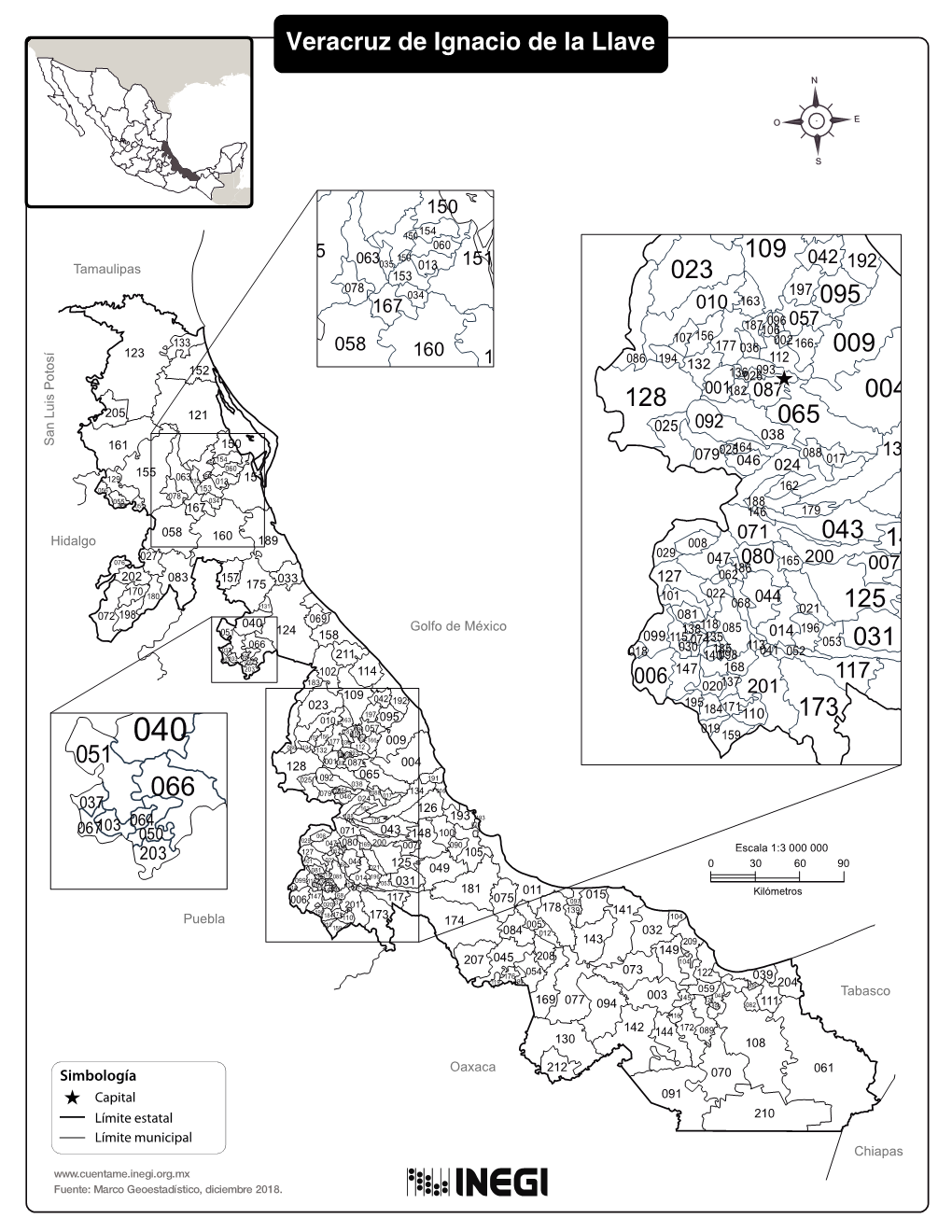 Mapa De Veracruz De Ignacio De La Llave. División Municipal