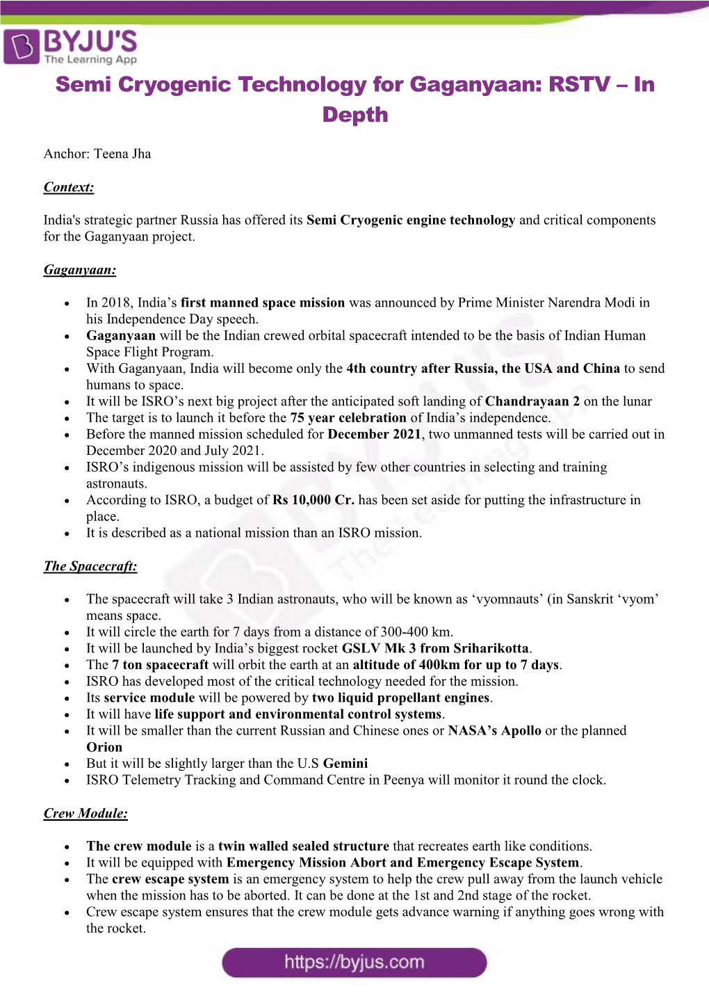 Semi Cryogenic Technology for Gaganyaan: RSTV – in Depth