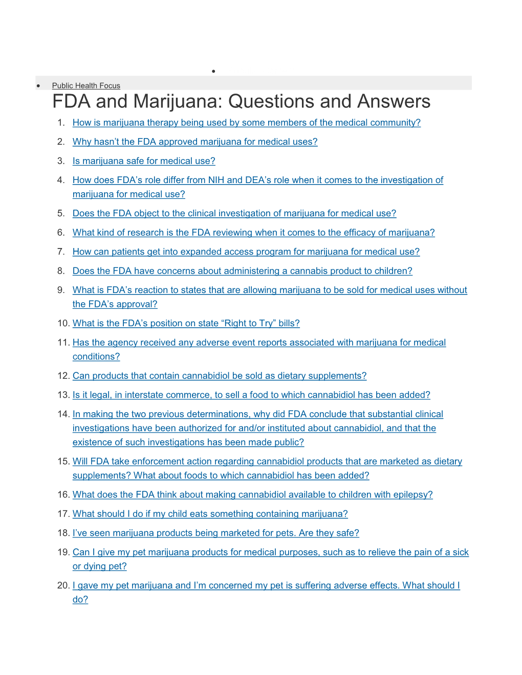 FDA Comments on CBD in Foods