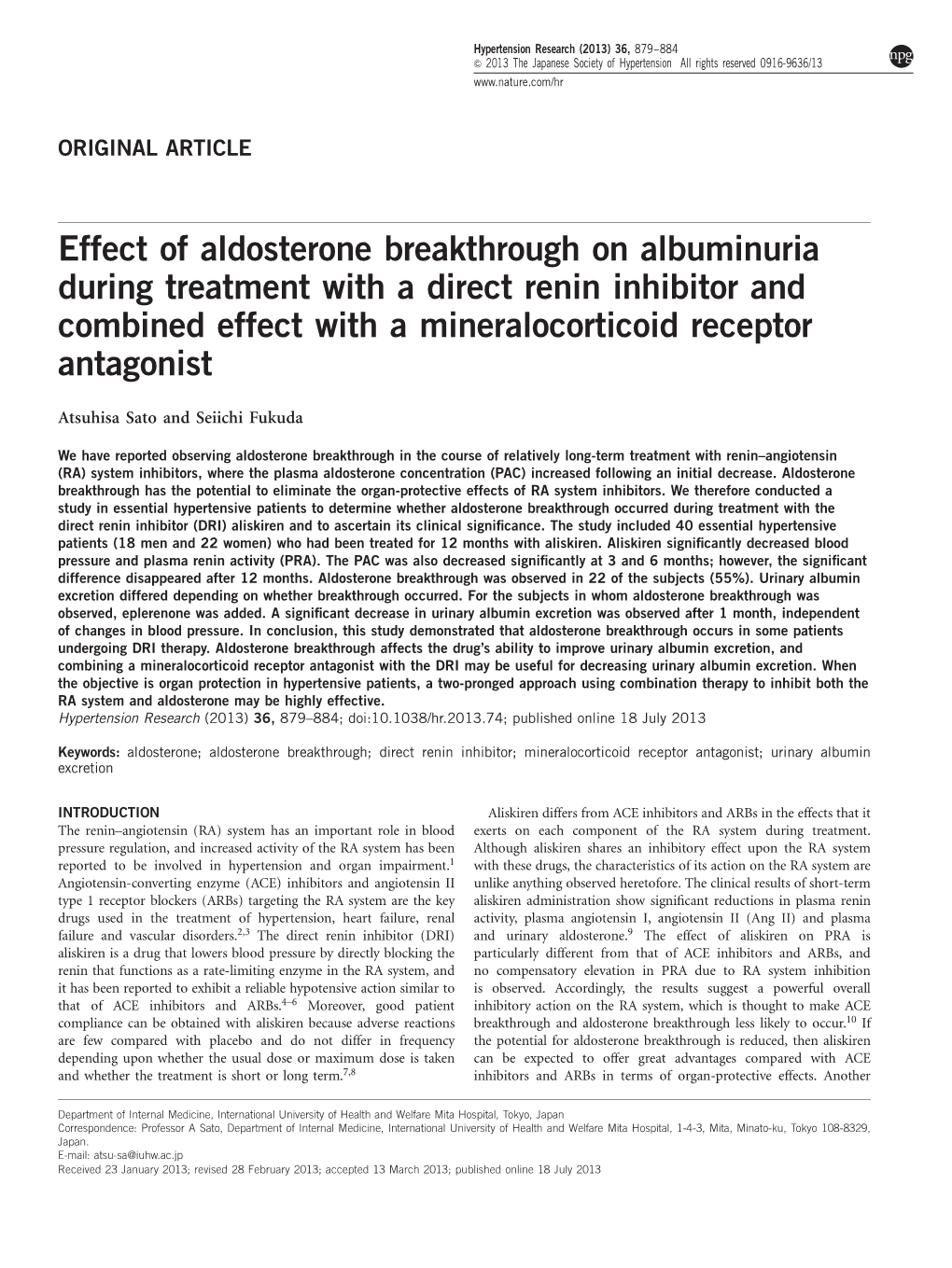 Effect of Aldosterone Breakthrough on Albuminuria During Treatment with a Direct Renin Inhibitor and Combined Effect with a Mineralocorticoid Receptor Antagonist