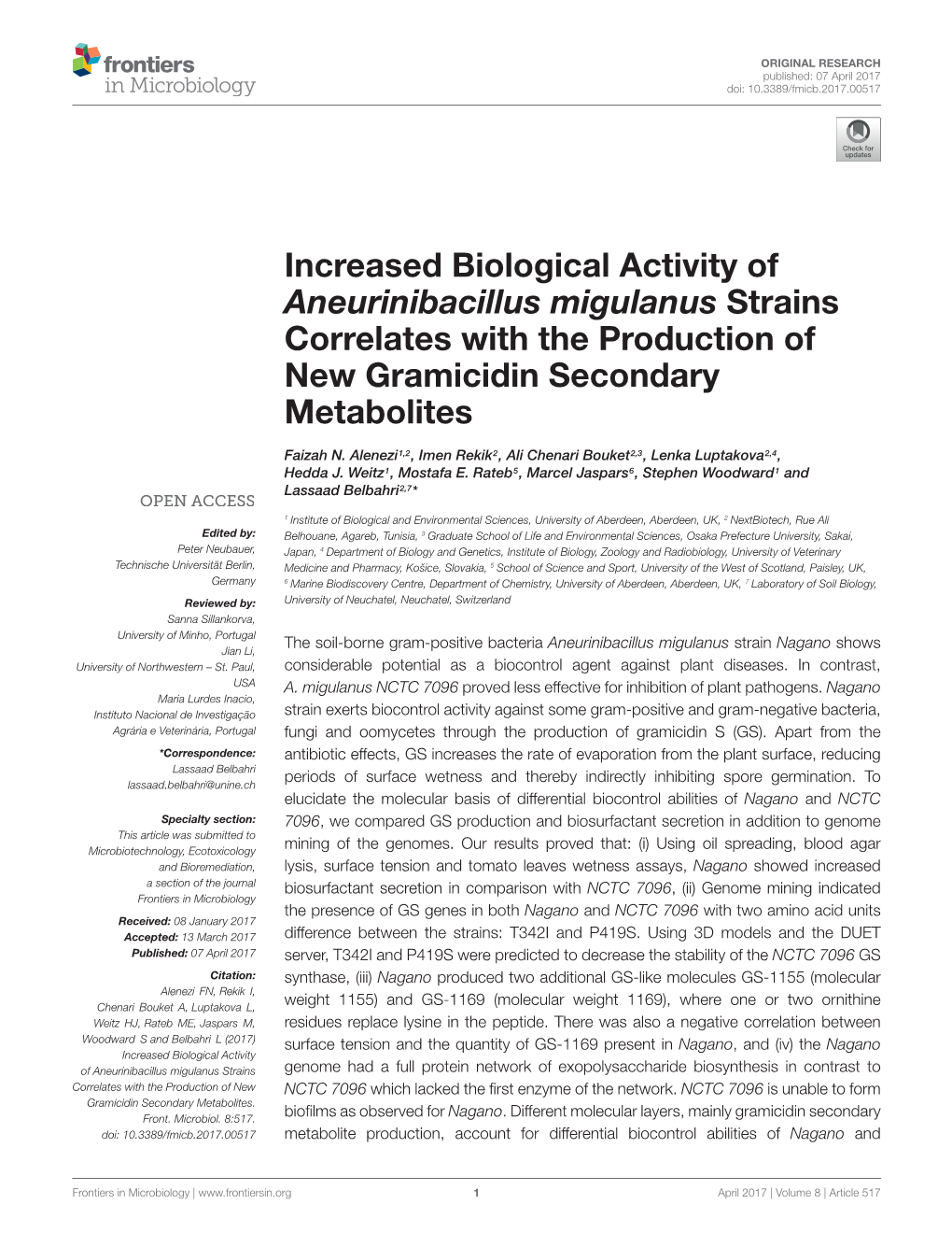 Increased Biological Activity of Aneurinibacillus Migulanus Strains Correlates with the Production of New Gramicidin Secondary Metabolites