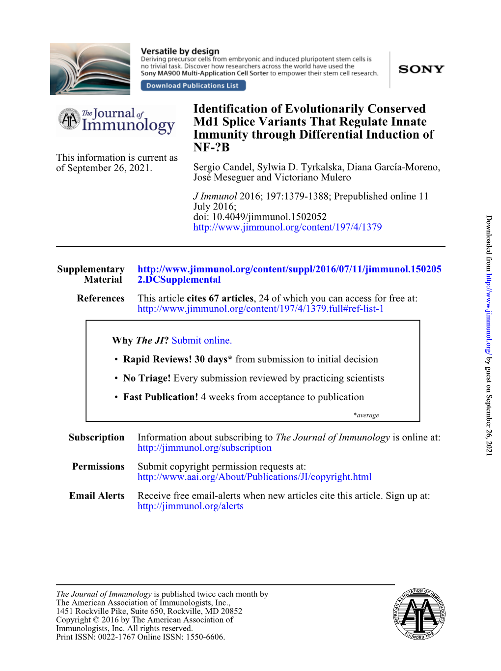 Identification of Evolutionarily Conserved Md1 Splice Variants