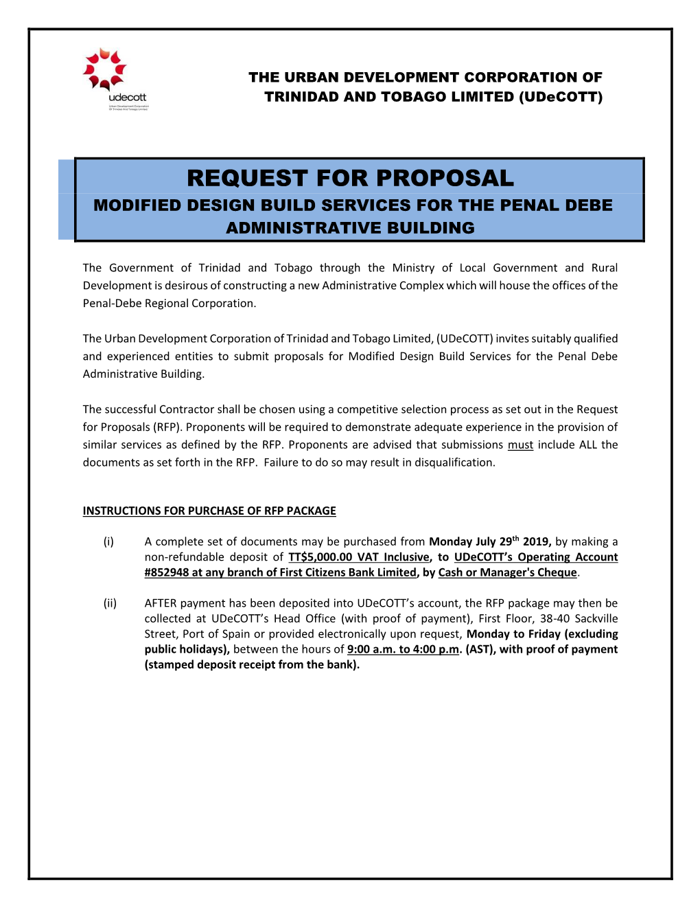 Request for Proposal for Modified Design Build Services for the Penal