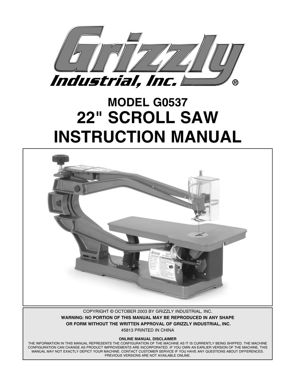 22" Scroll Saw Instruction Manual