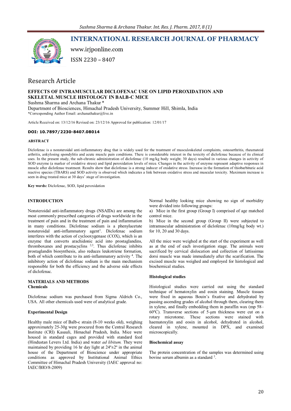 Effects of Intramuscular Diclofenac Use on Lipid