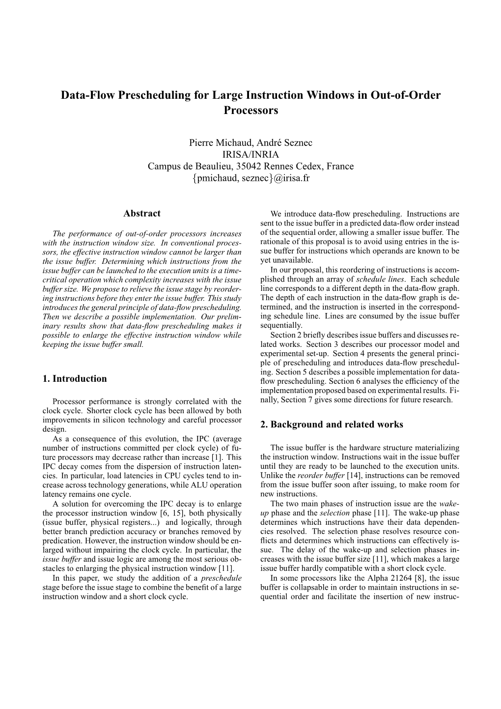 Data-Flow Prescheduling for Large Instruction Windows in Out-Of-Order Processors