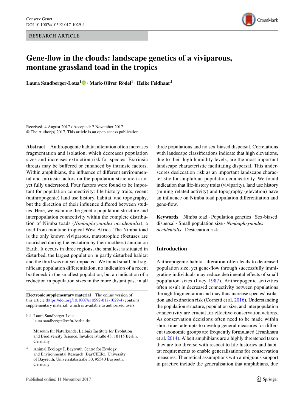 Gene-Flow in the Clouds: Landscape Genetics of a Viviparous, Montane Grassland Toad in the Tropics