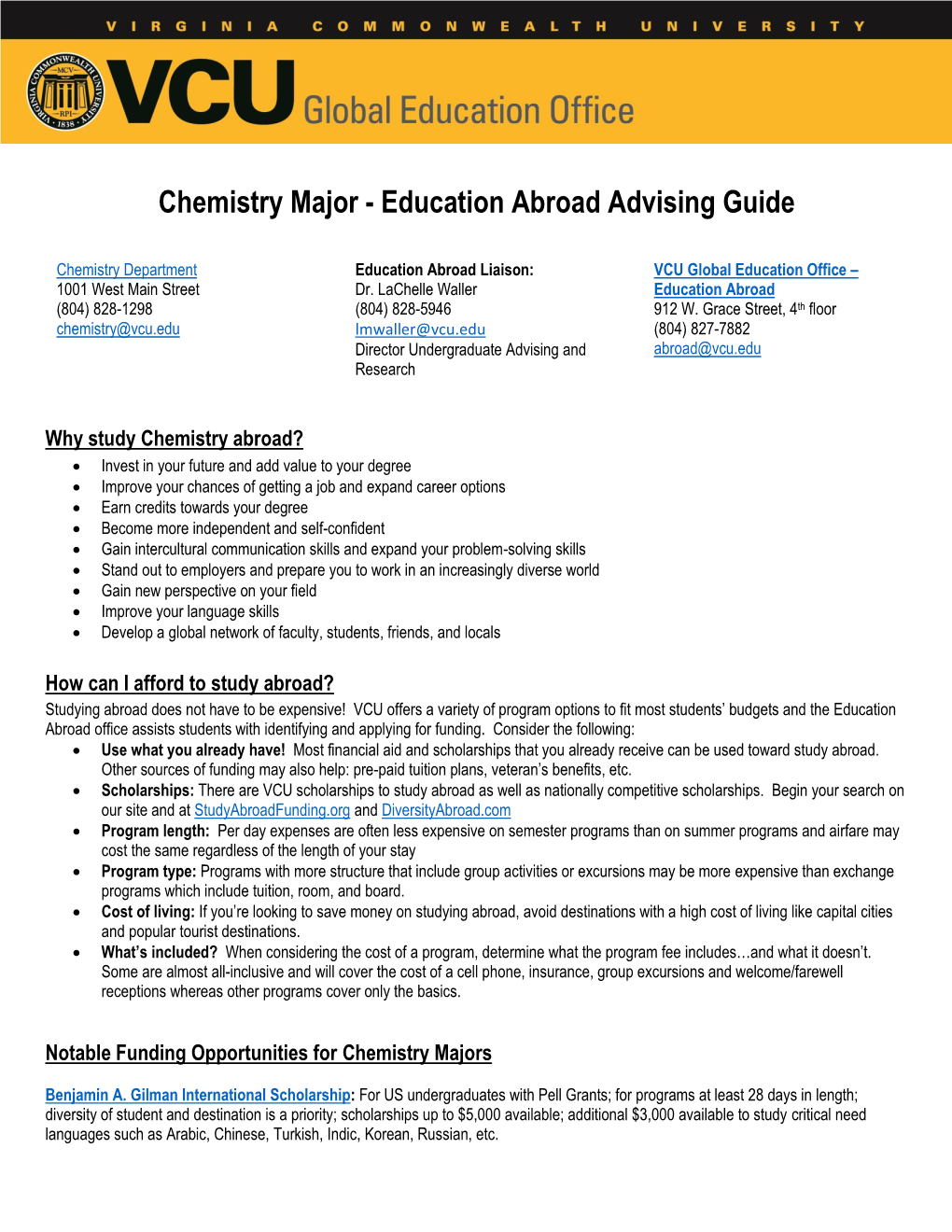 Chemistry Major - Education Abroad Advising Guide