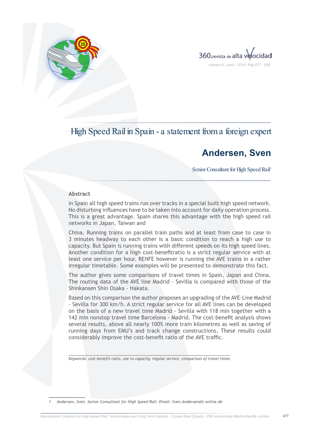 High Speed Rail in Spain - a Statement from a Foreign Expert