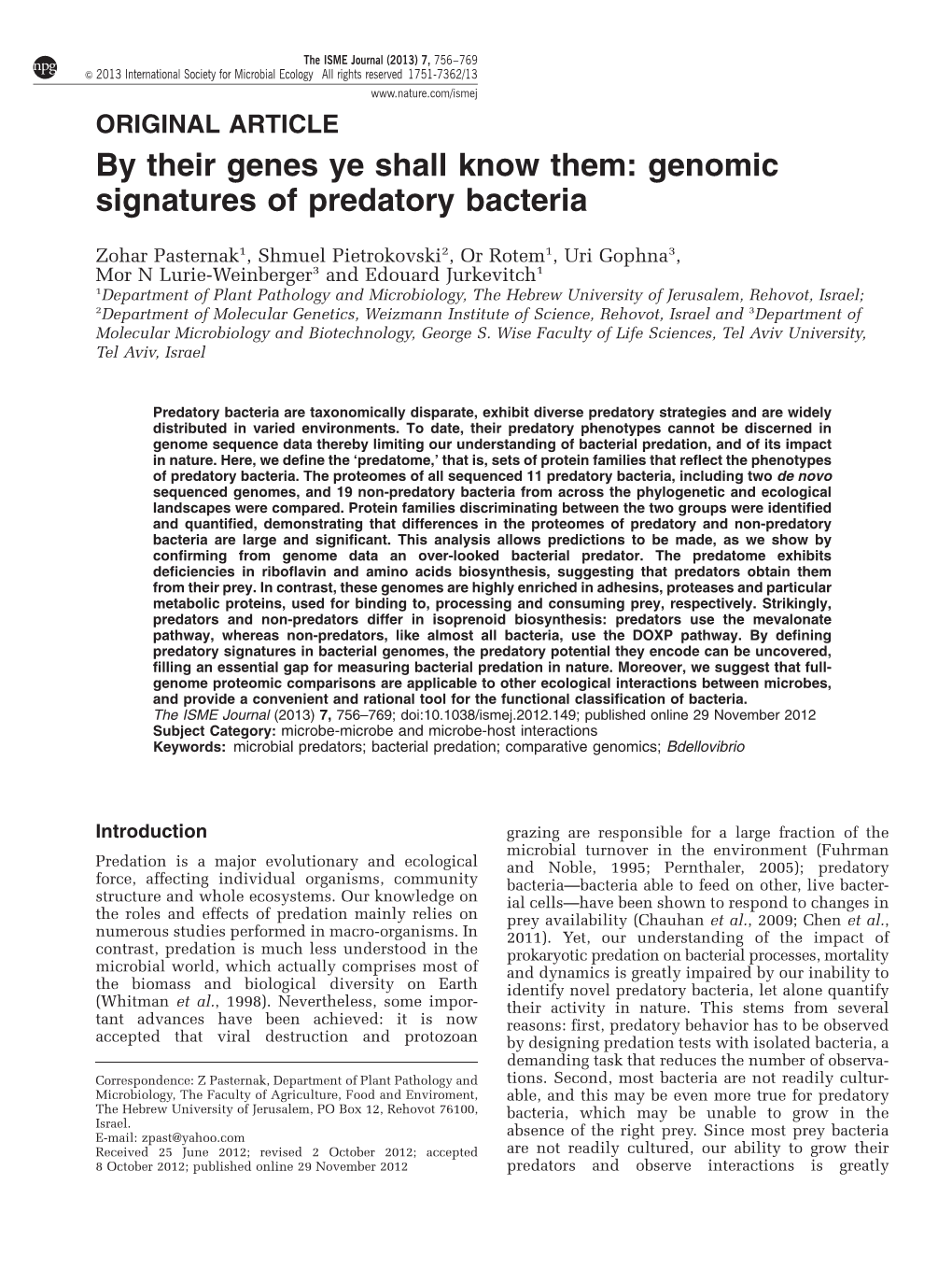 Genomic Signatures of Predatory Bacteria