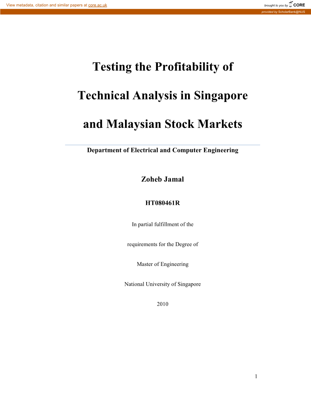 Testing the Profitability of Technical Analysis in Singapore And