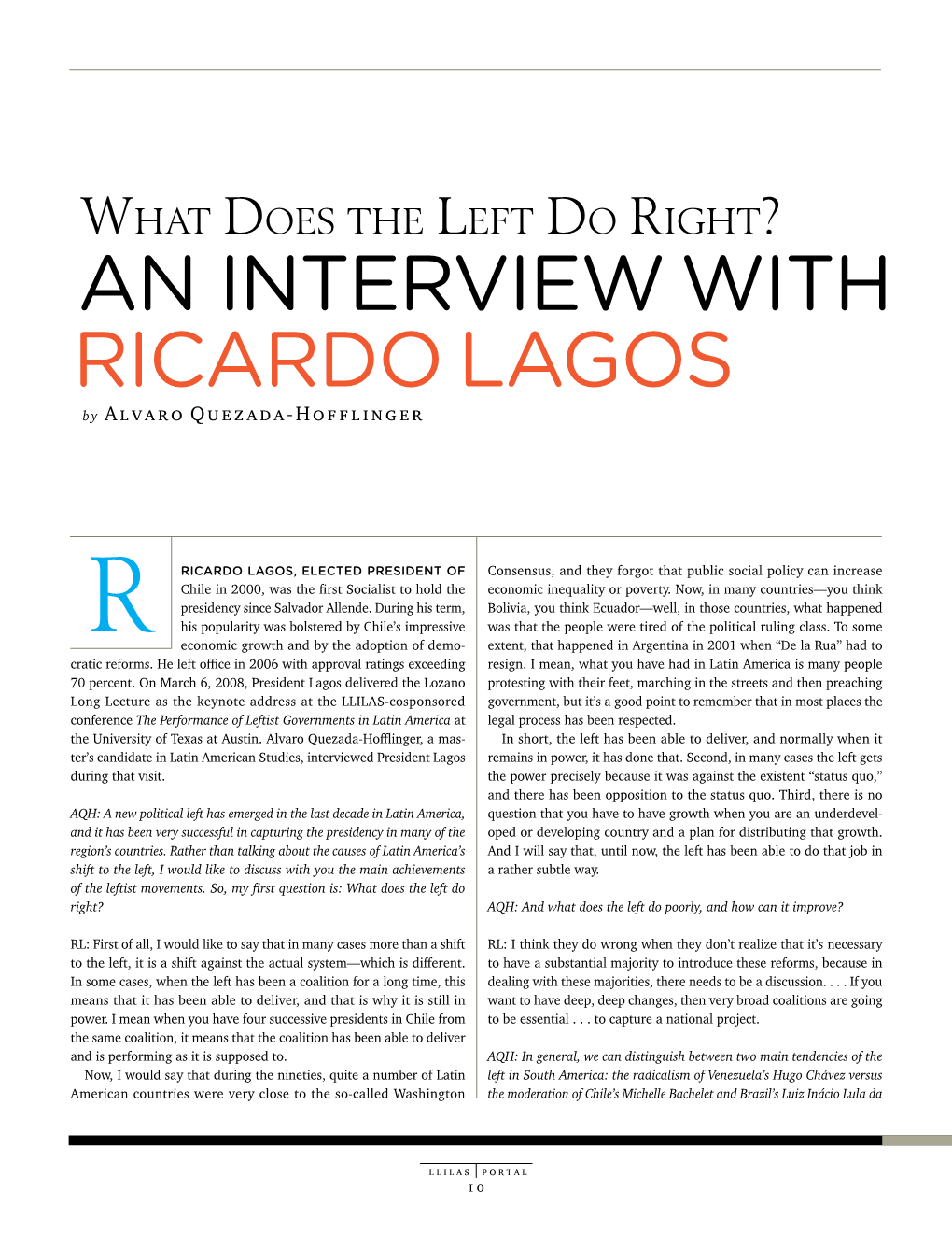 An Interview with Ricardo Lagos by Alvaro Quezada-Hofflinger