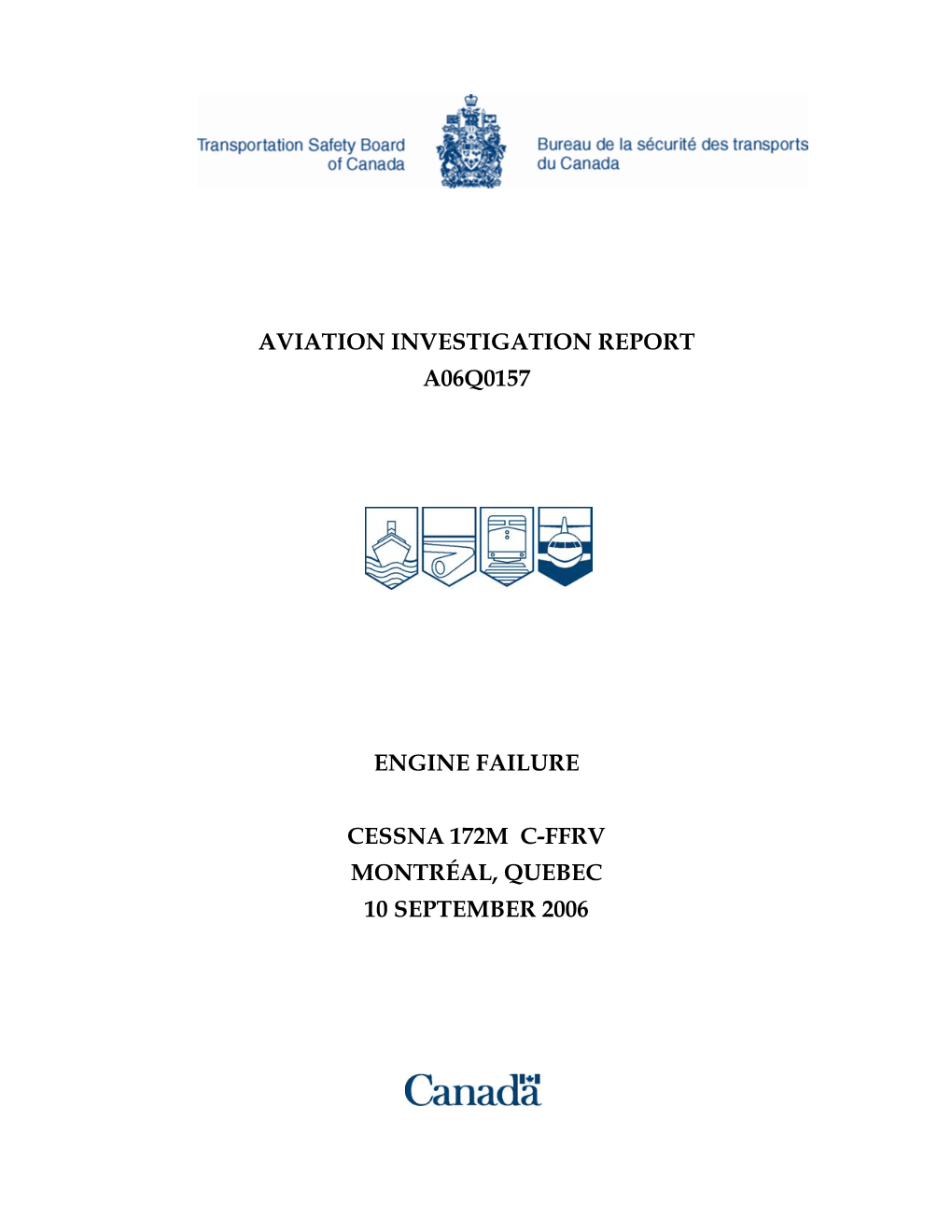 Aviation Investigation Report A06q0157 Engine Failure