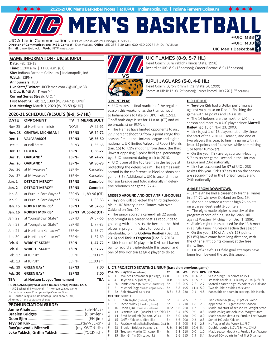 UIC FLAMES (8-9, 5-7 HL) Date: Feb