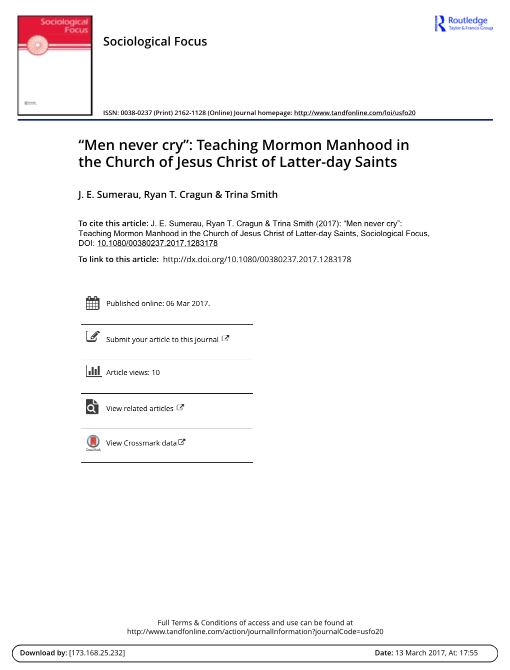 “Men Never Cry”: Teaching Mormon Manhood in the Church of Jesus Christ of Latter-Day Saints