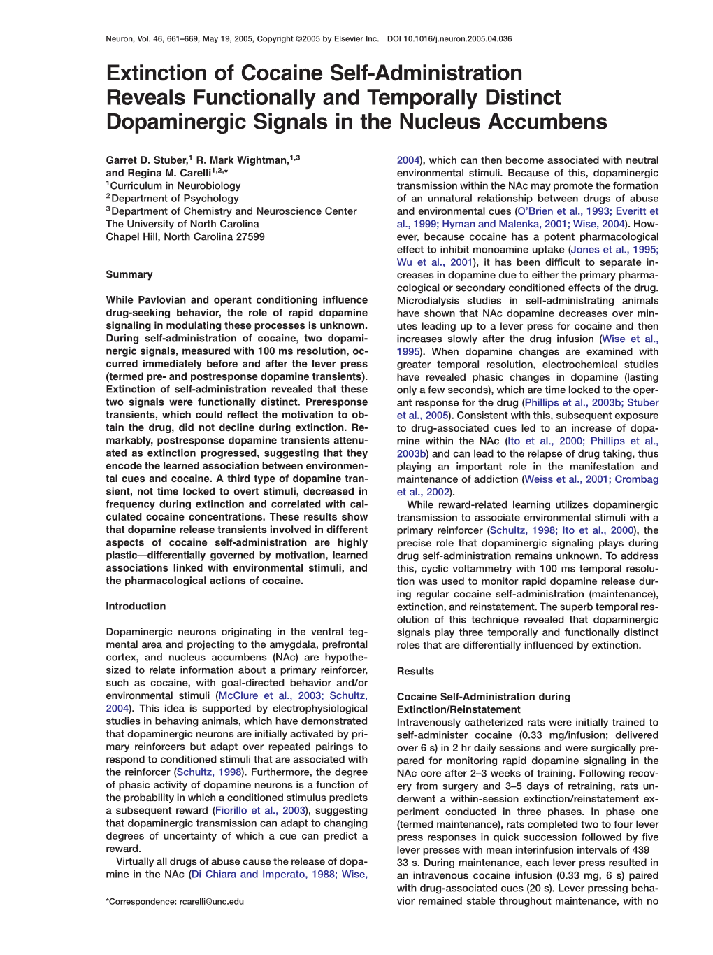 Extinction of Cocaine Self-Administration Reveals Functionally and Temporally Distinct Dopaminergic Signals in the Nucleus Accumbens