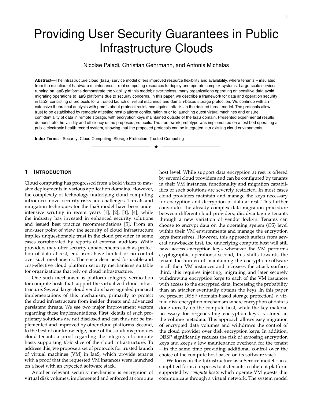 Providing User Security Guarantees in Public Infrastructure Clouds