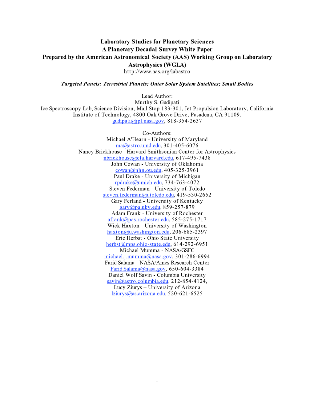 Laboratory Studies for Planetary Sciences