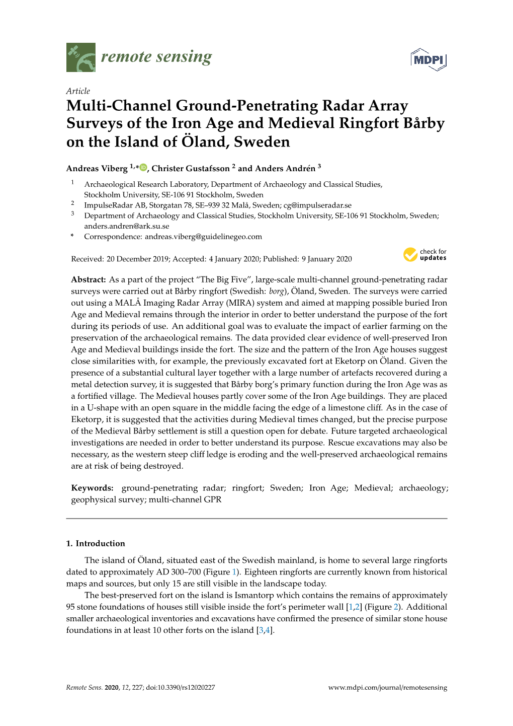 Multi-Channel Ground-Penetrating Radar Array Surveys of the Iron Age and Medieval Ringfort Bårby on the Island of Öland, Sweden