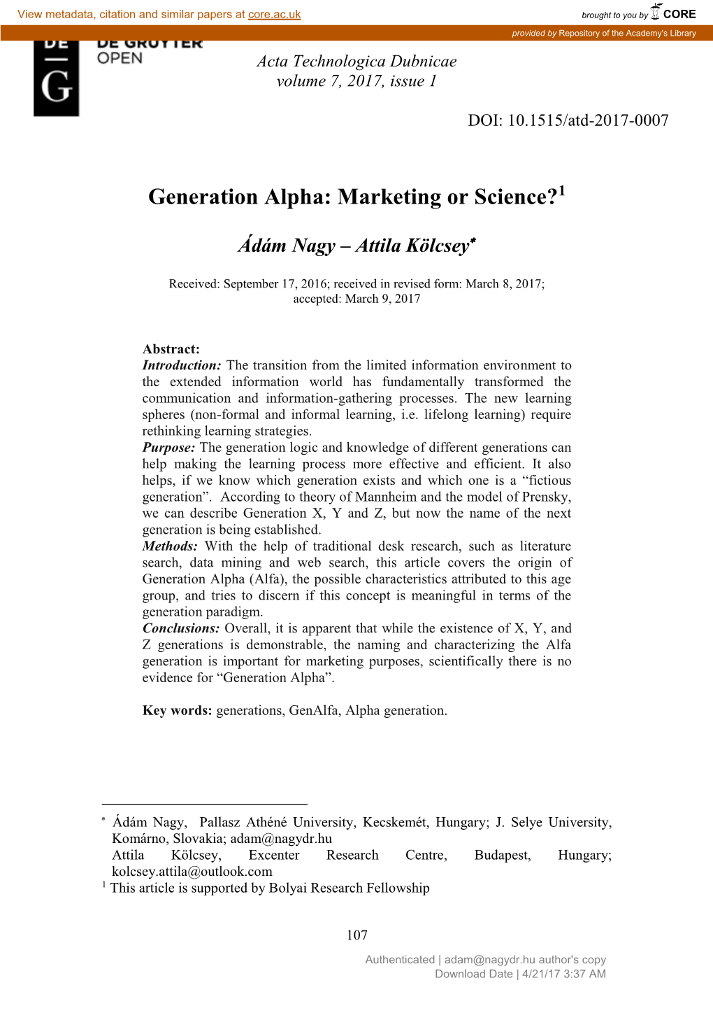 Generation Alpha: Marketing Or Science?1