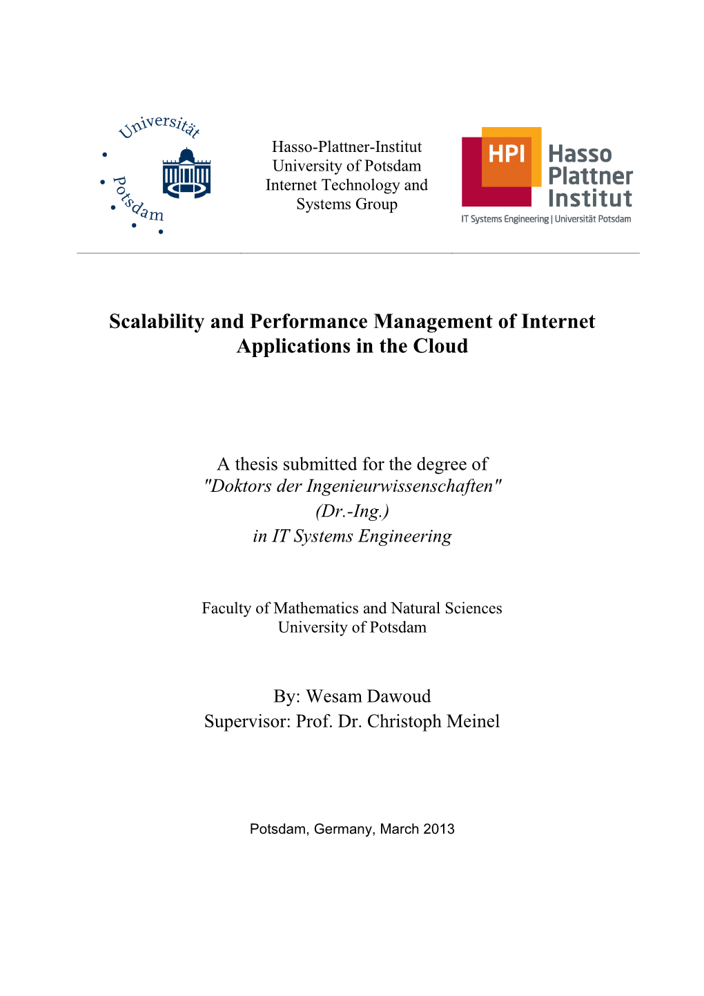 Scalability and Performance Management of Internet Applications in the Cloud