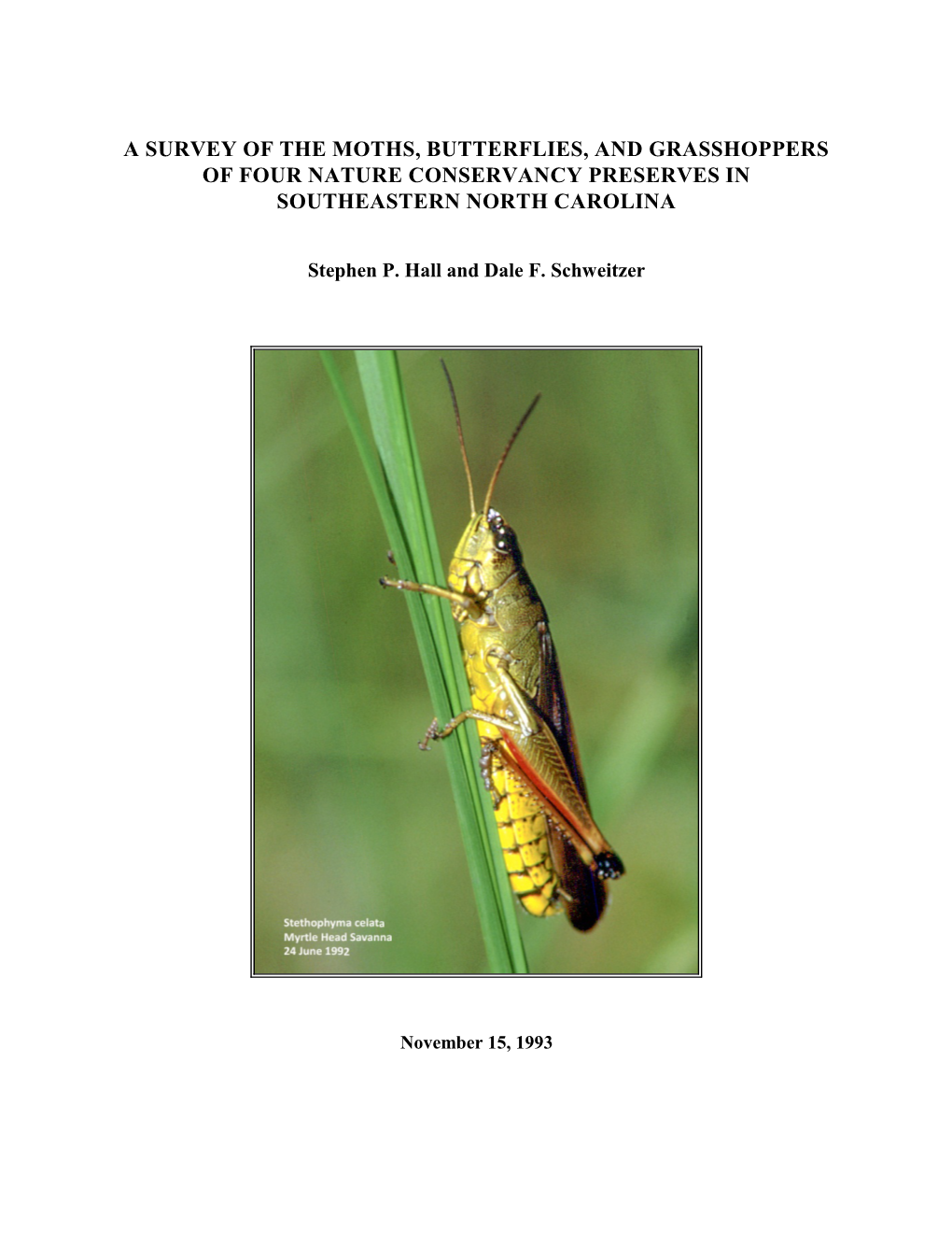 Insect Survey of Four Longleaf Pine Preserves