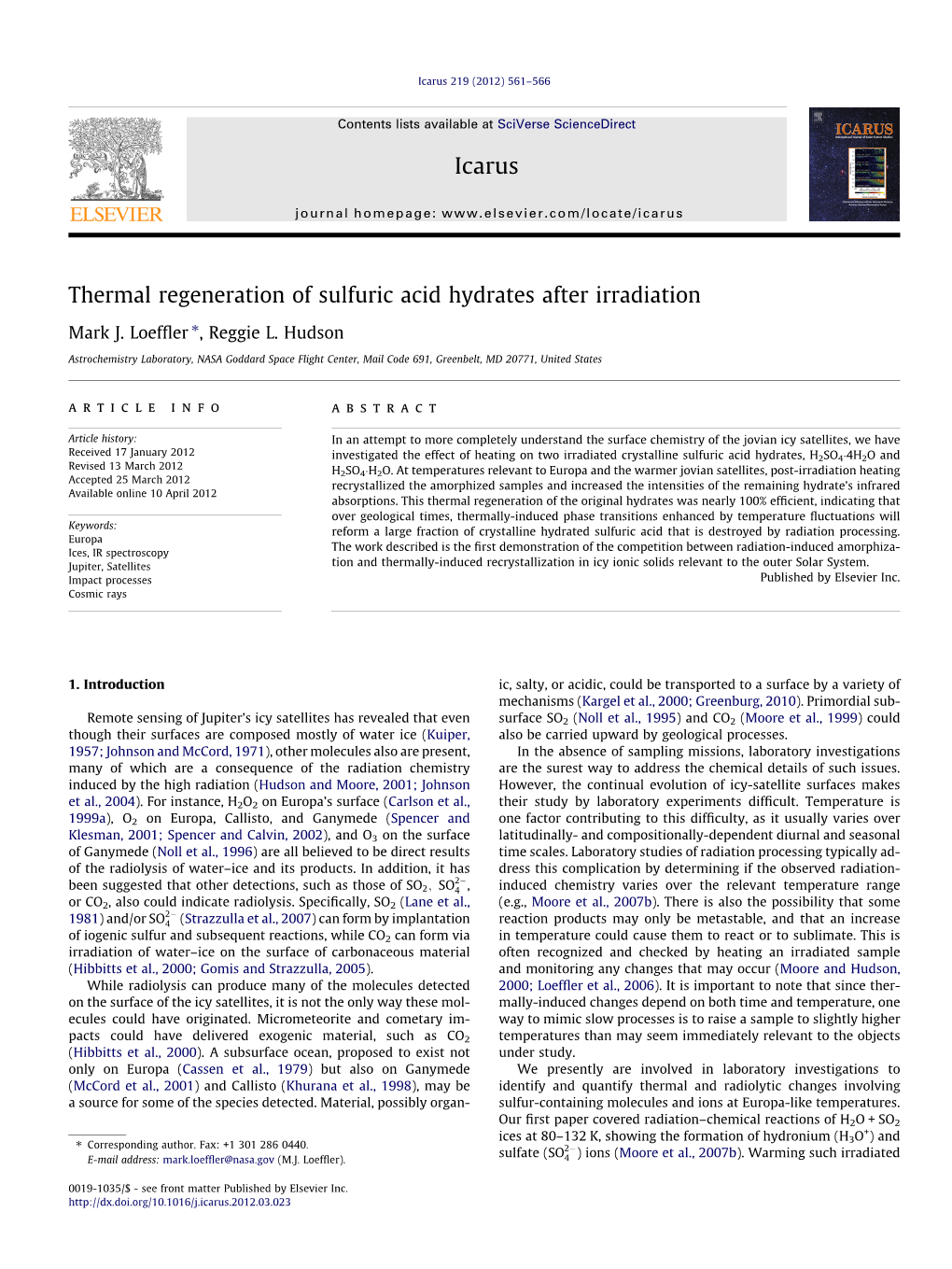 Thermal Regeneration of Sulfuric Acid Hydrates After Irradiation ⇑ Mark J