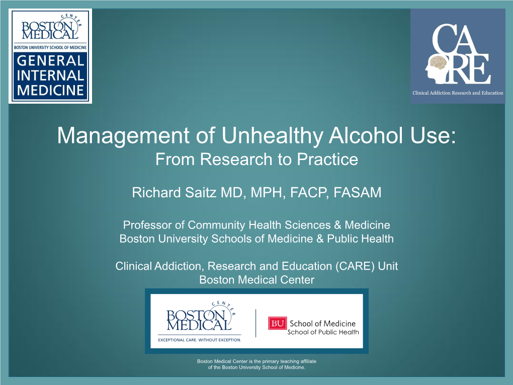 Management of Alcohol Withdrawal and Dependence